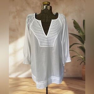 Banana Republic White Tunic Peasant Blouse Organic Cotton Pleated Minimalist